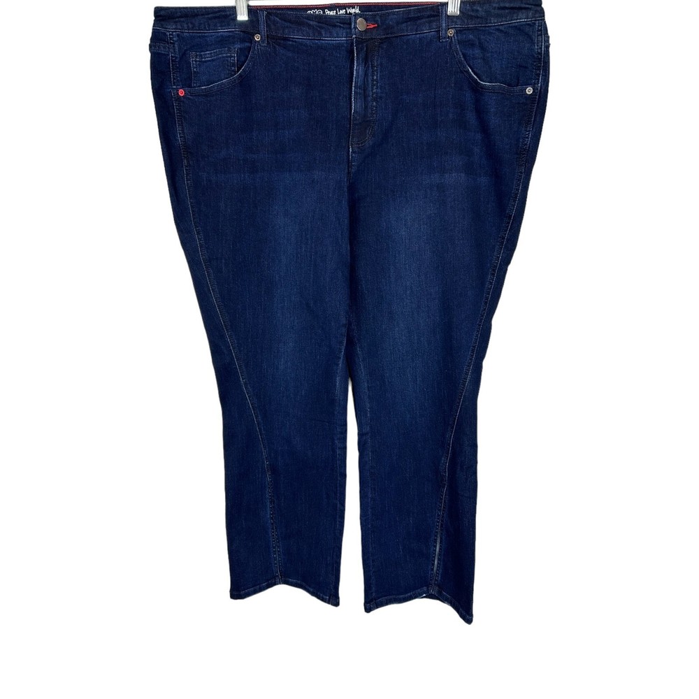 Peace Love World Women's Petite Denim Slit Hem Jeans Solid Dark Wash 24WP Size